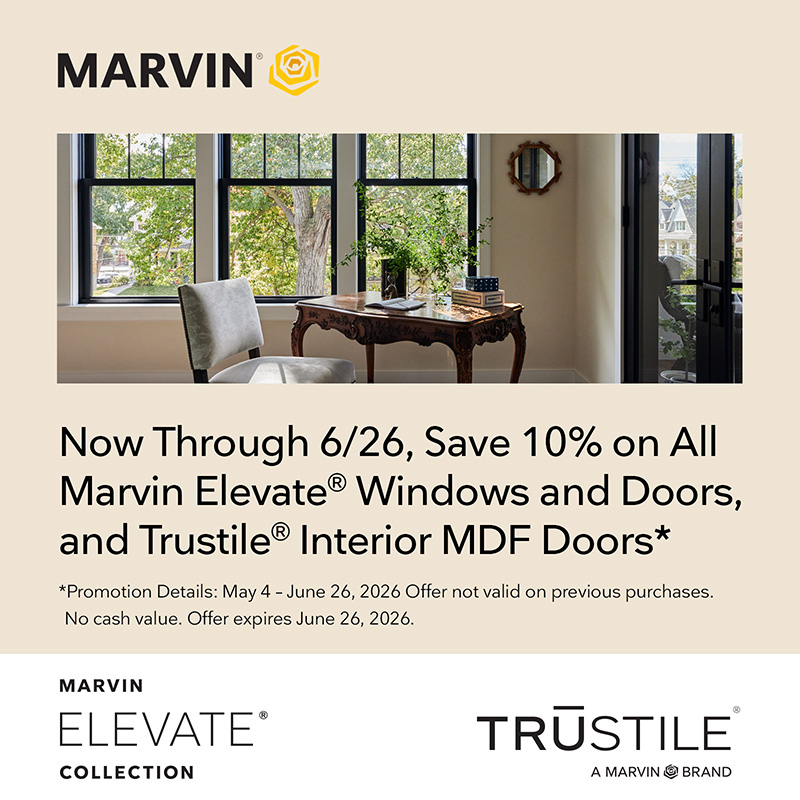 Marvin Trustile Promo Save 10% on all Marving Elevate Windows and Doors and Trustile Interior MDF Doors